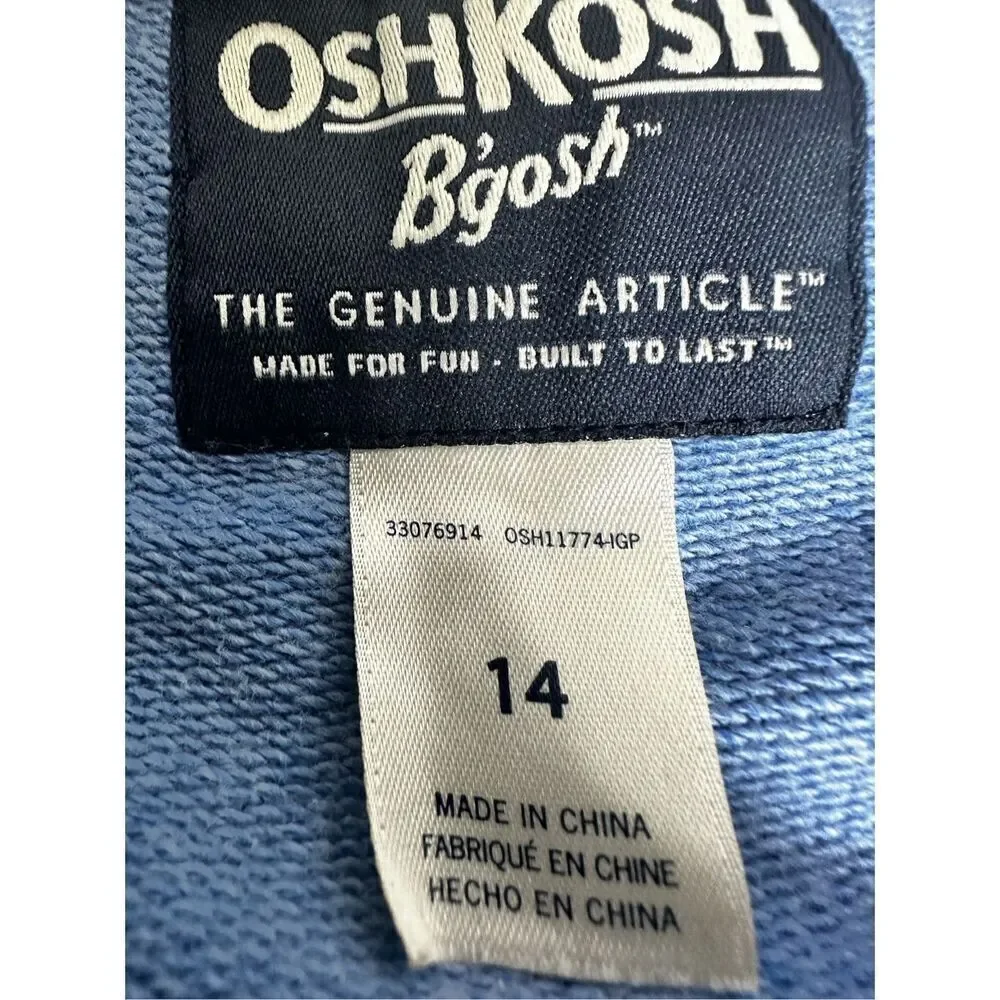 Oshkosh B’gosh Sherpa Lined Hooded Full Zip Cotton Blend Blue Logo Jacket Sz 14